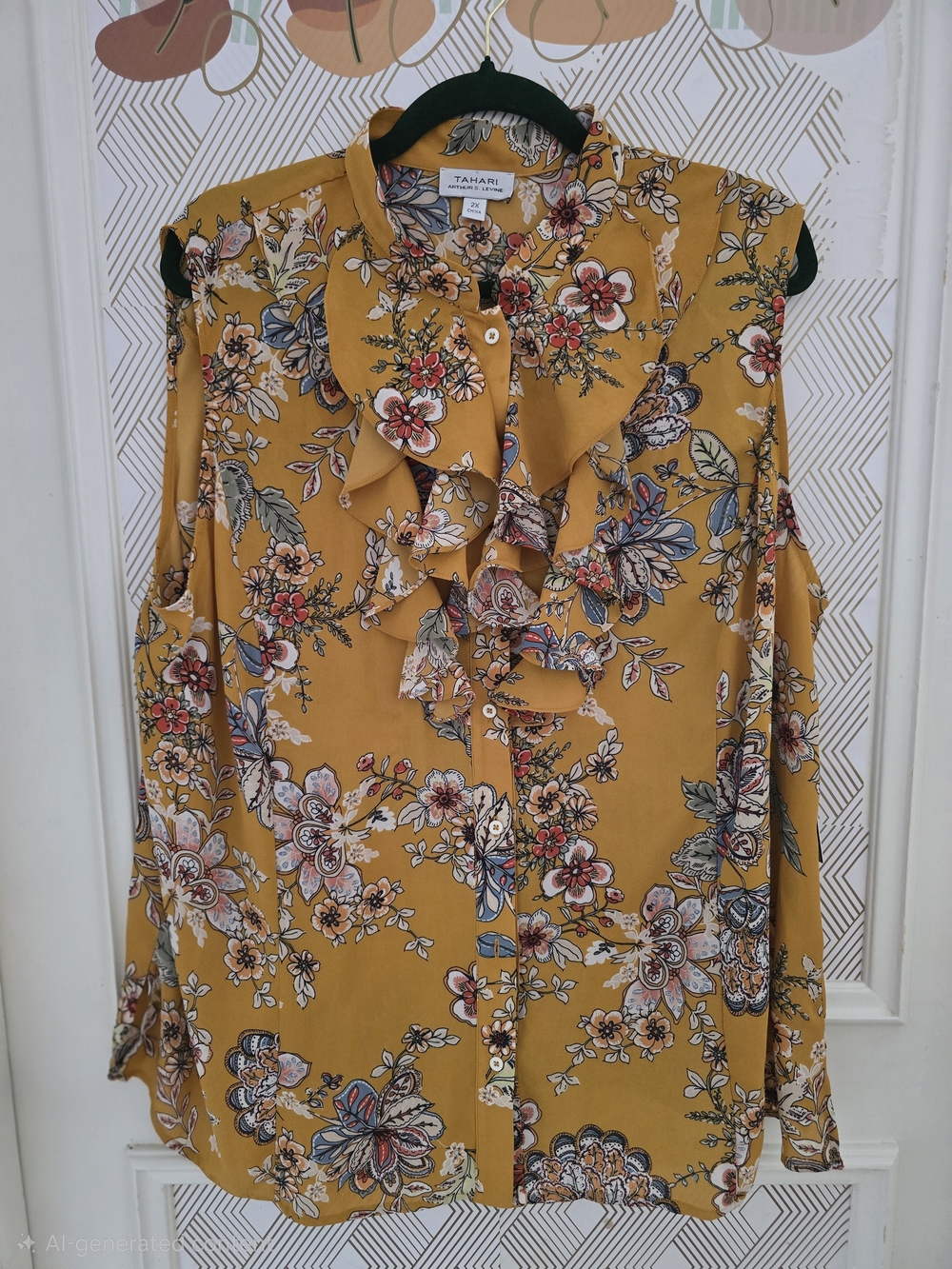 Tahari ASL Ruffle Neck Blouse - Picture 3 of 8